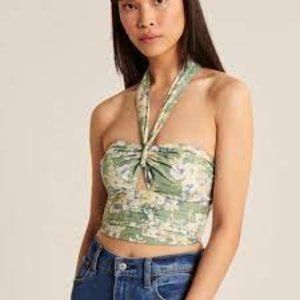 Abercrombie Poplin Knot-Front Halter Top